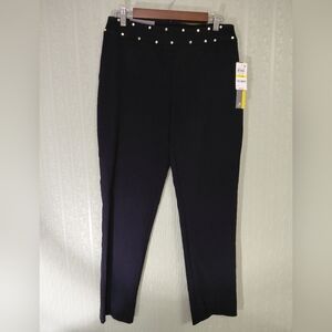nwt! JM COLLECTION Black Slim Leg Straight Leg Pants with Stud Detail Stretch